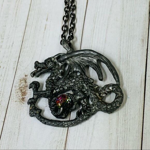 VTG Dragon Crystal Ball Necklace - Picture 2 of 3